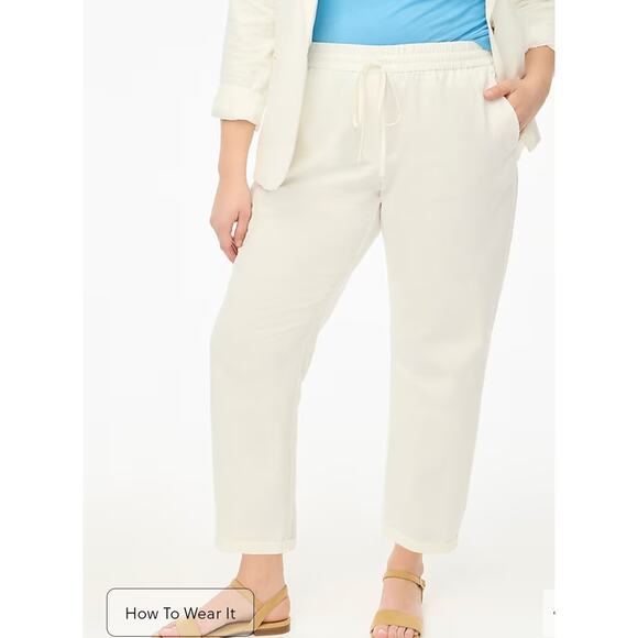 NWT J Crew Linen-cotton blend drawstring pant Size 10 Cream - Picture 1 of 5
